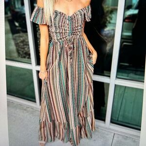 Like a wildflower off shoulder striped maxi dress